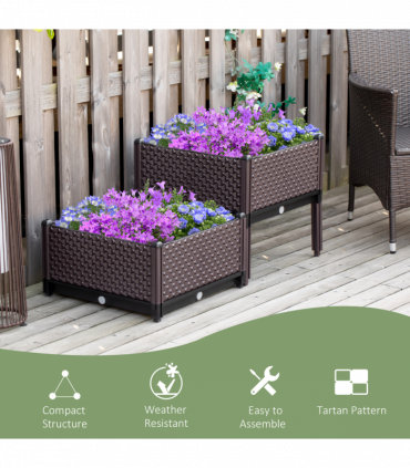 Planter Box Brown 50cm x 50cm x 46.5cm 2-Piece Raised Garden Bed for Flowers
