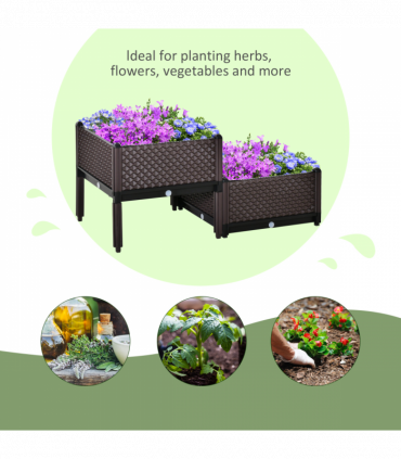 Planter Box Brown 50cm x 50cm x 46.5cm 2-Piece Raised Garden Bed for Flowers