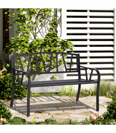 2-Seater Bench Solid Metal Loveseat Decorative Backrest Ergonomic Armrest