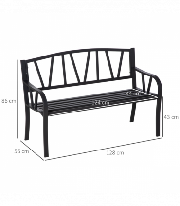 2-Seater Bench Solid Metal Loveseat Decorative Backrest Ergonomic Armrest