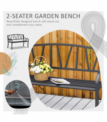 2-Seater Bench Solid Metal Loveseat Decorative Backrest Ergonomic Armrest