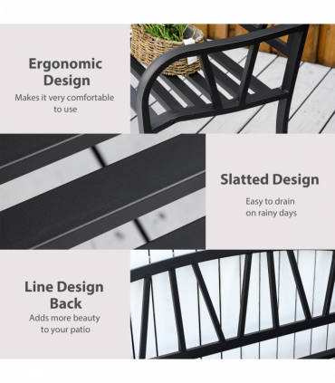 2-Seater Bench Solid Metal Loveseat Decorative Backrest Ergonomic Armrest