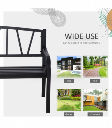 2-Seater Bench Solid Metal Loveseat Decorative Backrest Ergonomic Armrest