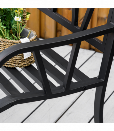 2-Seater Bench Solid Metal Loveseat Decorative Backrest Ergonomic Armrest