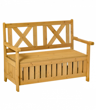 2-Seater Garden Storage Bench for Patio Wood Porch Decor Outdoor Seating