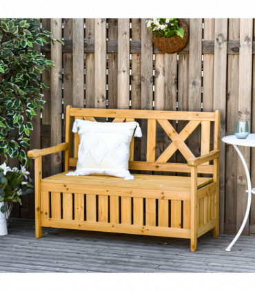 2-Seater Garden Storage Bench for Patio Wood Porch Decor Outdoor Seating