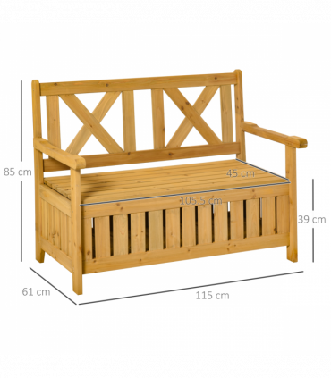 2-Seater Garden Storage Bench for Patio Wood Porch Decor Outdoor Seating