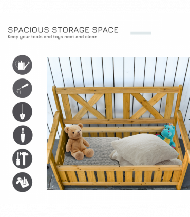 2-Seater Garden Storage Bench for Patio Wood Porch Decor Outdoor Seating