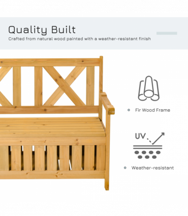 2-Seater Garden Storage Bench for Patio Wood Porch Decor Outdoor Seating