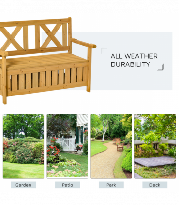 2-Seater Garden Storage Bench for Patio Wood Porch Decor Outdoor Seating