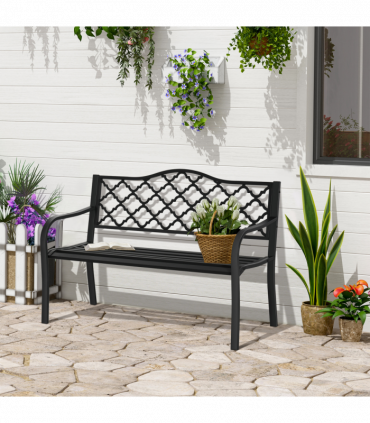 2-Seater Outdoor Garden Bench Antique Steel Armrest,