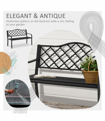 2-Seater Outdoor Garden Bench Antique Steel Armrest,