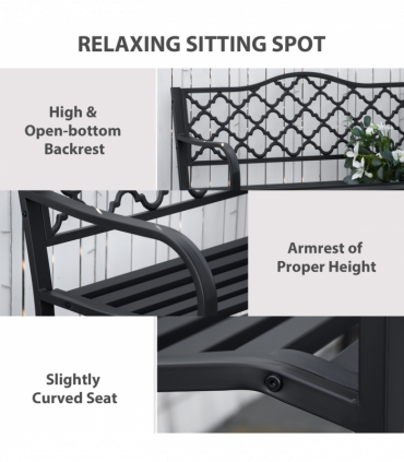 2-Seater Outdoor Garden Bench Antique Steel Armrest,