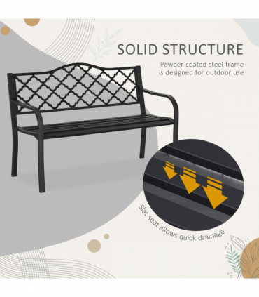 2-Seater Outdoor Garden Bench Antique Steel Armrest,