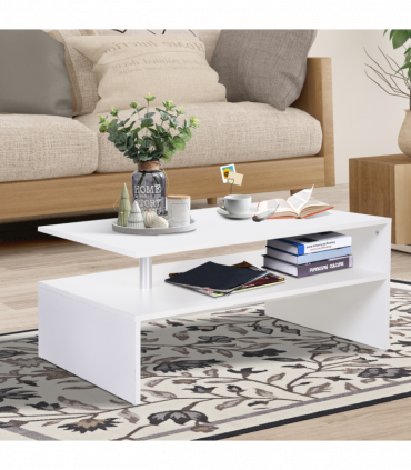2-Tier Coffee Table Side/End Table Modern Rectangular Design White