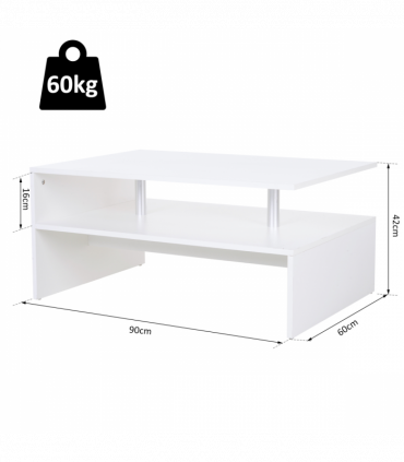 2-Tier Coffee Table Side/End Table Modern Rectangular Design White