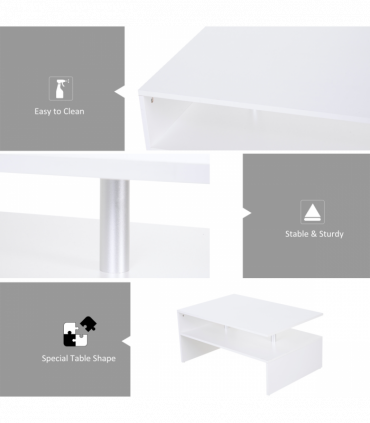 2-Tier Coffee Table Side/End Table Modern Rectangular Design White