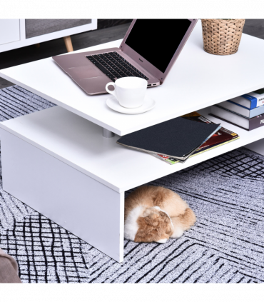 2-Tier Coffee Table Side/End Table Modern Rectangular Design White