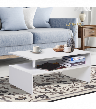 2-Tier Coffee Table Side/End Table Modern Rectangular Design White