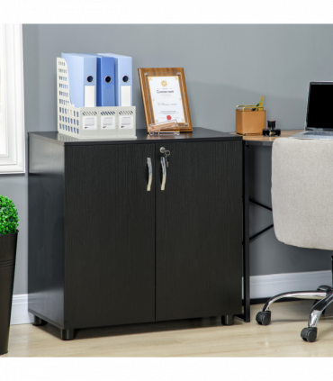 Office Storage Cabinet 2-Tier Locking Black Particle Board 80x80x40cm