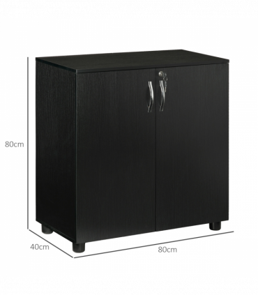 Office Storage Cabinet 2-Tier Locking Black Particle Board 80x80x40cm
