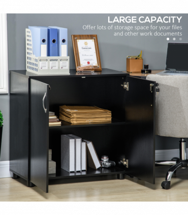 Office Storage Cabinet 2-Tier Locking Black Particle Board 80x80x40cm