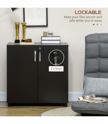 Office Storage Cabinet 2-Tier Locking Black Particle Board 80x80x40cm