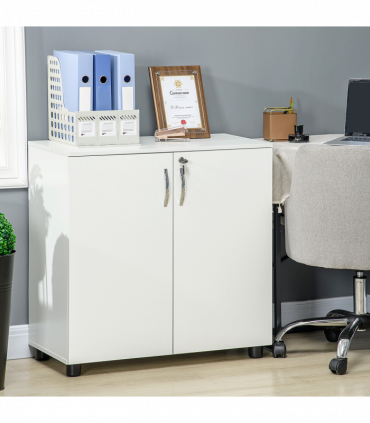 Office Storage Cabinet 2-Tier Locking File Organisation White Particle Board
