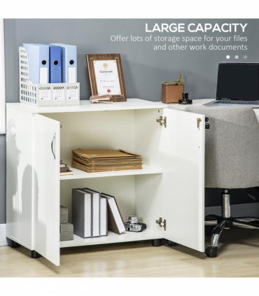 Office Storage Cabinet 2-Tier Locking File Organisation White Particle Board