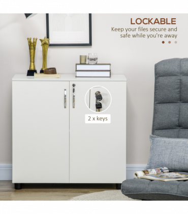 Office Storage Cabinet 2-Tier Locking File Organisation White Particle Board