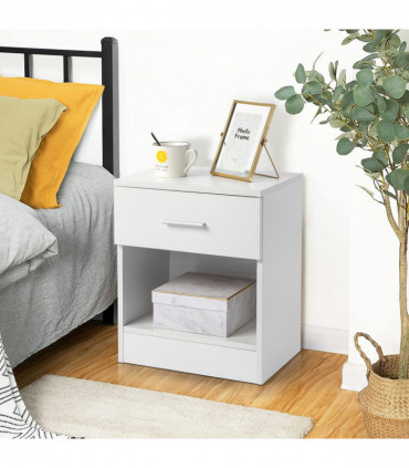 2-Tier Nightstand Set of 2, Bedside Cabinet End Table for Bedroom Home Office, White