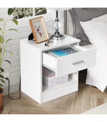 2-Tier Nightstand Set of 2, Bedside Cabinet End Table for Bedroom Home Office, White
