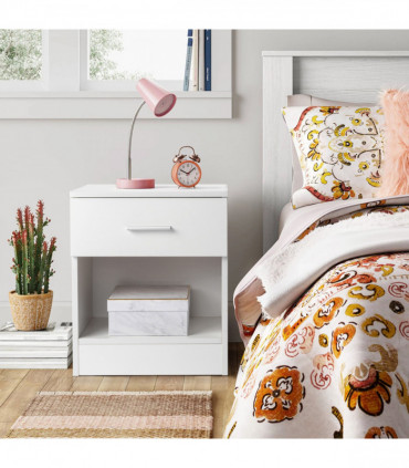 2-Tier Nightstand Set of 2, Bedside Cabinet End Table for Bedroom Home Office, White