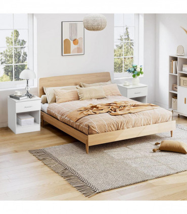 2-Tier Nightstand Set of 2, Bedside Cabinet End Table for Bedroom Home Office, White