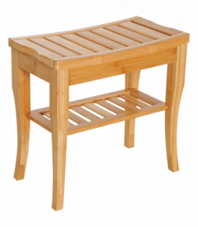 Shower Bench Storage Seat Stool 2-Tier Natural Wood Finish 44.5H x 47.5L x 26Wcm