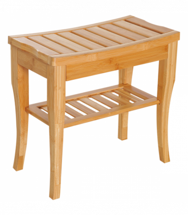 Shower Bench Storage Seat Stool 2-Tier Natural Wood Finish 44.5H x 47.5L x 26Wcm