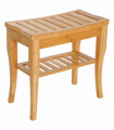 Shower Bench Storage Seat Stool 2-Tier Natural Wood Finish 44.5H x 47.5L x 26Wcm