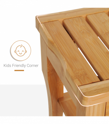 Shower Bench Storage Seat Stool 2-Tier Natural Wood Finish 44.5H x 47.5L x 26Wcm