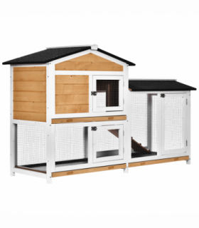 2-Tier Wooden Rabbit Hutch Guinea Pig House Pet Cage Outdoor Tray Ramp Pawhut