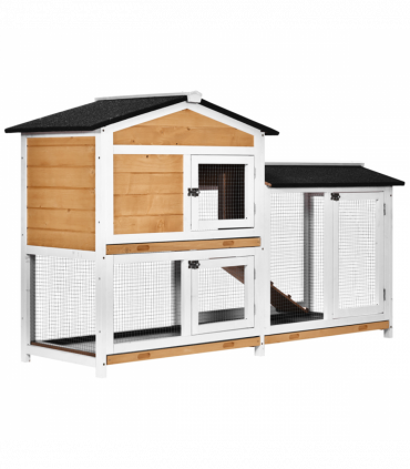 2-Tier Wooden Rabbit Hutch Guinea Pig House Pet Cage Outdoor Tray Ramp Pawhut