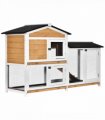 2-Tier Wooden Rabbit Hutch Guinea Pig House Pet Cage Outdoor Tray Ramp Pawhut