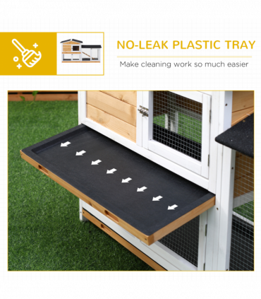 2-Tier Wooden Rabbit Hutch Guinea Pig House Pet Cage Outdoor Tray Ramp Pawhut