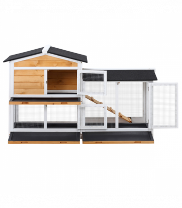 2-Tier Wooden Rabbit Hutch Guinea Pig House Pet Cage Outdoor Tray Ramp Pawhut