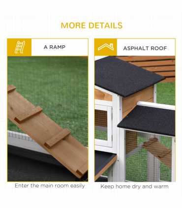2-Tier Wooden Rabbit Hutch Guinea Pig House Pet Cage Outdoor Tray Ramp Pawhut