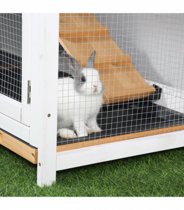 2-Tier Wooden Rabbit Hutch Guinea Pig House Pet Cage Outdoor Tray Ramp Pawhut