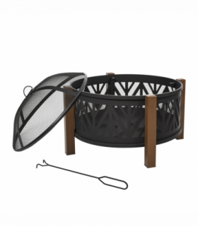 2-in-1 Outdoor Fire Pit Bowl with BBQ Grill Grate 30" Spark Screen Cover