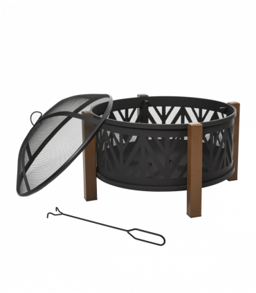 2-in-1 Outdoor Fire Pit Bowl with BBQ Grill Grate 30" Spark Screen Cover