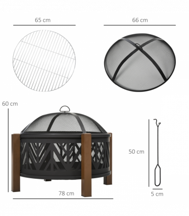2-in-1 Outdoor Fire Pit Bowl with BBQ Grill Grate 30" Spark Screen Cover