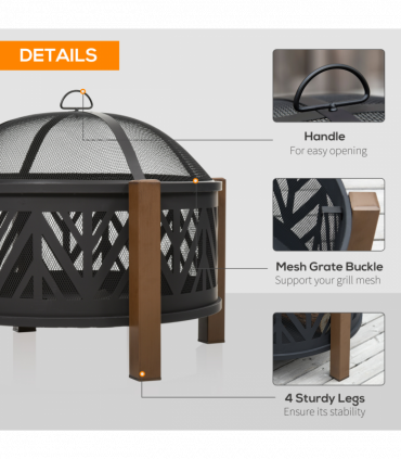 2-in-1 Outdoor Fire Pit Bowl with BBQ Grill Grate 30" Spark Screen Cover