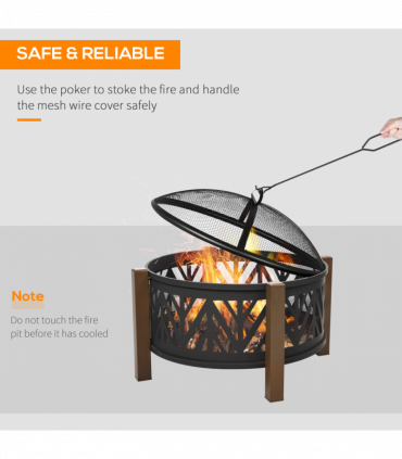 2-in-1 Outdoor Fire Pit Bowl with BBQ Grill Grate 30" Spark Screen Cover